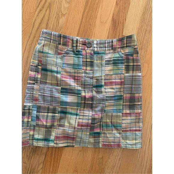 Ann Taylor LOFT Petites olive green madras plaid skirt - Picture 1 of 8